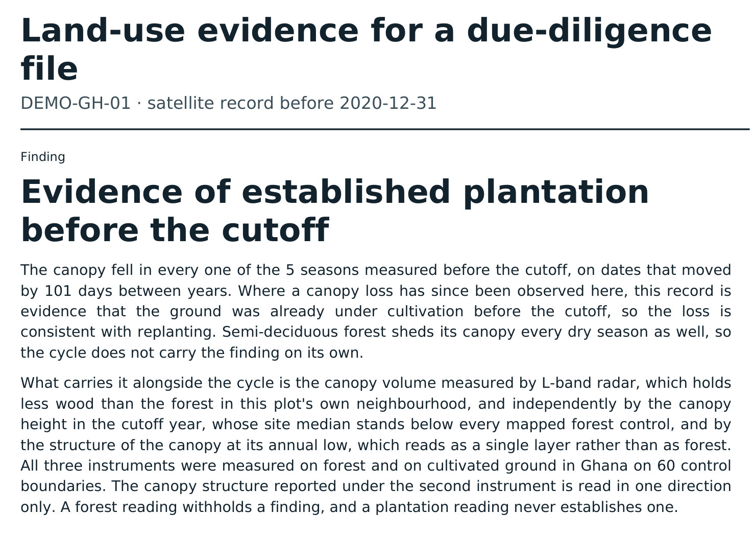 The first page of an evidence document, with the finding in one sentence and the paragraph on what it means.
